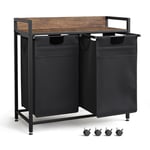 Mondeer Laundry Basket with Wheels, Laundry Hamper 2 Compartments, Metal Frame Washing Basket with Storage Shelf and Front Storage Bag for Bedroom Bathroom, 2x50L, 73 * 33 * 75cm