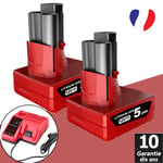 2X 5.0Ah Pour batterie Milwaukee M12B6 M12 12V LITHIUM 48-11-2402 / chargeur 7Ah