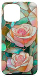 Coque pour iPhone 13 Pro Max Coque Téléphone Roses Faux Vitrail Élégante