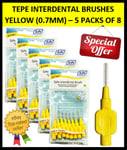 TEPE INTERDENTAL YELLOW BRUSHES 0.7MM (40 BRUSHES) 5 PACKS OF 8 - DENTAL USE