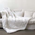 Blanket Embroider Throw Arm Knitting Roving Wool Bulky Yarn Home Bed Sofa Living Room Soft Knit Easily Thickness Chunky Handcrafted Cozy Blankets,White,2x2m