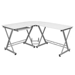 Songmics Corner, L-Shaped Computer Desk, for Study and Games, Space Saving, Easy Assembly, 138 x 150 x 75 cm, White LCD402W, Metal, 50 X 38 X 75 Cm