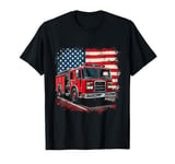 Fire Truck American Flag Rug T-Shirt