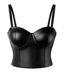 SLIMBELLE® Femme Corset Bra en Cuir Steampunk Bustier Top avec Armature Soutien Gorge Classique Débardeur à Bretelle Clubwear Gilet Noir Sexy PU Veste de Soirée