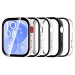 Bigqin 5 Pièces Coque Compatible avec Huawei Watch Fit 3, Coque Rigide en PC avec Protecteur d'écran, Coque HD avec Verre Trempé - Transparent, Rose, Or, Argent, Noir