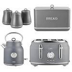 Tower Renaissance Kettle, 4 Slice Toaster, Bread Bin & Canisters Set (Grey)