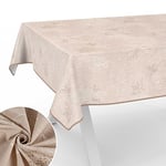 Nappe de Table en Coton et Polyester Lavable Facile d'entretien - Forme Ronde, Ovale, rectangulaire - Beige Japondi - 100 x 140 cm - avec Ourlet (bordé)