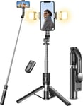 Perche À Selfie Trépied Amélioré [2 Lumière De Remplissage]- 114 Cm Trépied Pour Téléphone Avec Télécommande Détachable, Compatible Iphone Samsung Smartphones[YIN142866]