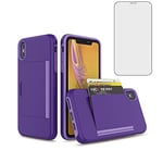 Asuwish Phone Case for iPhone Xs X 10 10s with Tempered Glass Screen Protector Cover and Credit Card Holder Stand Slim Hybrid Cell iPhoneX iPhoneXs iPhone10 i PhoneX SX 10x 10xs X’s Women Men Purple