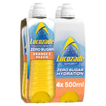 Lucozade Sport Zero Sugar - Orange & Peach 4x500ml | Sugar Free Sports Drink, with Vitamin B3 and electrolyte | Zero Sugar | Only 4 calories per serving | Still | Made with Natural Flavours