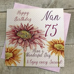 WHITE COTTON CARDS wba75 Nan Gerbra Rose 75, Nan d'anniversaire Inscription Happy Birthday Have a Wonderful Day, 75ème Anniversaire Faite à la Main Blanc