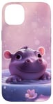 Coque pour iPhone 14 Plus Joli bébé hippopotame fond rose