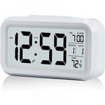 1pc Blanc Réveil Digital Réveil Matin, Horloge Numérique Réveil à Pile Silencieux pour Enfants Adultes Grand écran led Température Calendrier