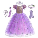 Princess Rapunzel Klänning för flickor Eleganta lila klänningar Tjusiga karnevalsdräkt Barnbal kvällsklänningar Halloween rollspel klänningar V 4Y Tag-120 Rapunzel Sets 06