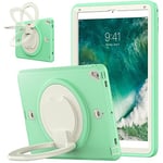 Étui pour iPad 10.2 9e/8e/7e génération 2021/2020/2019 avec béquille rotative à 360 degrés, étui Tendance résistant aux Chocs avec Porte-Crayon et dragonne, Beige + Vert pâle