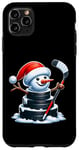 iPhone 11 Pro Max Cartoon Ice Hockey Puck Snowman with Santa Hat Christmas Case