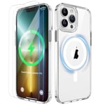 ORETECH Coque pour iPhone 13 Pro Max avec [2 Verre Trempé Protection écran] Dos Anti Rayures Coque Magnétique pour iPhone 13 Pro Max Coque Mag-Safe iPhone 13 Pro Max Case 6.7 Pouces,Transparente