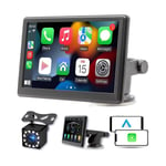 Bärbar trådlös Carplay-skärm Dash Mount, 7 tum pekskärm Bilstereo Bluetooth, FM-bilradio, Backkamera, USB-WELLNGS