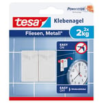 tesa Clou Adhésif pour Carrelage & Métal 2kg - Clou Autocollant pour Surfaces Lisses et Solides dans les Salles de Bains et Cuisines - 2 Clou Adhésif pour une Capacité de 2 kg