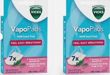 2 x Vicks Rosemary & Lavender 14 Refills Vapo Pads Scent Pads Baby Blocked Nose