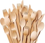 Disposable Wooden Spoons Forks and Knives Pack of 100 Cutlery Set Assorted