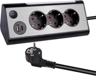 Multiprise Multiprise 3 Prises Noire Avec Usb A Et Type C (Max 5V/3A) Avec Veilleuse Led (Avec Interrupteur Tactile) Multiprise Multifonctionnelle En Façade En Acier Inoxydable, 1,8 M