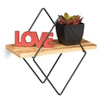 Relaxdays Floating Shelf, Industial Design, Wall Mount, Diamond Shaped, Iron & MDF, HBT: 30x30x15 cm, Black/Light Brown, fibreboard 50%