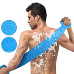 URAQT Brosse de Bain, 73cm Longueur Brosse Arrière en Silicone pour Le Dos Double Face de la Douche à Bulles à Une Touche pour Exfoliante (Bleu)