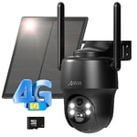 ANRAN 3/4G LTE 2K Security Camera Wireless Outdoor (SIM Card & 32GB SD Card Included), No WiFi Needed PTZ Solar Camera, Battery Operated, Color Night Vision, PIR Human Detection, 2 Way Talk, G1 Black