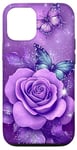 Coque pour iPhone 15 Pro Jolie rose violette et papillon avec étoiles et papillons