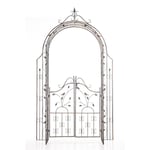 Arche de jardin arcade à rosiers avec portillon décoration jardin 235x100 cm en métal bronze