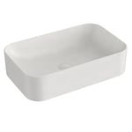 EMKE Lavabo à Poser Rectangulaire 61 × 38 × 15 cm, Lavabo pour WC Invités, Bassin à poser en céramique pour lavabo, lavabo de salle de bain,Blanc Mat