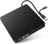 Lecteur De Cd Dvd Externe Portable,2 En 1 Usb 3.0 Et Type-C-Graveur De Cd Optique Pour Windows Linux Mac Os-Compatible Avec Hp,Dell Xps,Macbook,Macbook Pro 2019,2020 (Noir).[P422]