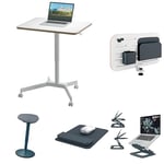 Leitz Ergo Compact Workstation Pro - Work Anywhere, Mobile sit/stand desk, Height-adjustable & ergonomic standing desk with wheels in a set with 4 Ergo products, For office & desk sharing