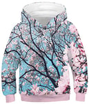 Ocean Plus Garçons Crewneck Sweat à Capuche Imprimé Numérique Manches Longues Sweat-Shirt Hoody (XL (Hauteur: 155-160cm), Fleur de Cerisier)