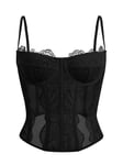 Dealmore Womens Summer Lace Bustier Mesh Sexy Vintage Spaghetti Strap Open Back Boned Corset Going Out Party Crop Top, Black, Medium