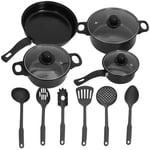 7Pcs Cookware Cast Iron Stove Induction Pan Set Saucepan Pot With Glass Lids UK