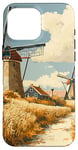 iPhone 16 Pro Max Wheat Fields With Windmills Landscape Vintage Graphic Case