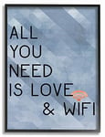 Stupell Industries All You Need is Love and WiFi Blue Typography Oversized Framed Giclee Texturized Art, 16 x 1.5 x 20, Proudly Made in USA