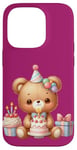 Coque pour iPhone 14 Pro Birthday Wishes Ours en peluche marron pour fille ou garçon