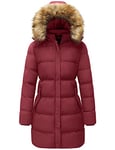 WenVen Manteau d'hiver Long pour Femme Veste matelassée épaisse Veste matelassée Chaude Parka d'hiver avec Capuche en Fausse Fourrure Vin 3XL