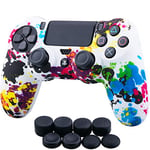 YoRHa Water Transfer Printing Camouflage Silicone Cover Skin Case for Sony PS4/slim/Pro Dualshock 4 Controller x 1(graffiti) With Pro thumb grips x 8