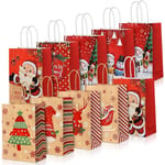 Bluedeer - Lot de 10 Sacs Cadeaux de Noël - Avec anses - Motif sapin de Noël et élan - Sacs en papier pour cadeau de Noël, bonbons de Noël, fête de