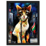 Cute Italian Street Cat Striking Pose Abstract Artwork Framed Wall Art Print A4