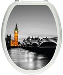 pixxp Rint 3D WCS 7341 32 x 40 Belle Westminster Bridge et Big Ben comme Matériau Doux Autocollant pour abattant de Toilettes, WC, Klo Couvercle, Brillant, Noir/Blanc, 40 x 32 cm