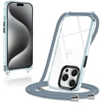 Coque pour iPhone 15 Pro Max avec Cordon de Collier, Transparente Silicone Housse avec Réglable Lanyard, Anti-Chute Ètuis pour iPhone 15Pro Max 6.7 Pouces, Bandoulière - Bleu