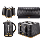 Tower Empire Kettle, Toaster, Bread Bin & Canisters Kitchen Set (Black)