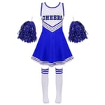 Barn Cheerleading Kostym Skoltjejer Cheerleader Uniformer Cheer Dans Outfits För Halloween Klänning Med Strumpor Blomma D_y Blue 9-10 Years