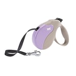 Ferplast Laisse Chien Enrouleur Amigo Medium, Laisse pour Chiens de Taille Moyenne Jusqu'À 25 kg, Max, 5 m de Sangle Extensible, Bouton de Verrouillage et de Déverrouillage, Beige, Couvercle Violet