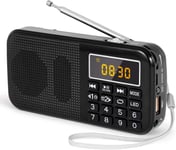 J-725 Radio Portable Rechargeable,Poste Radio FM avec Batterie Rechargeable 3000mAh,Petite Radio Portable Digital avec Horloge/Réveil et éClairage de Secours,Prise en Charge MP3/SD/USB/AUX(Q14)